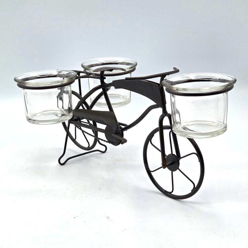 Rustic Black Metal Bicycle Shaped Candle Holder Planter RETRO Decorative